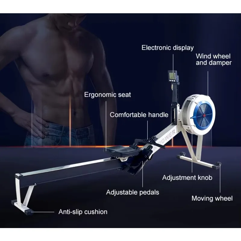 Foldable Commercial Home Indoor Fitness Gym Equipment Rameur Air Rowing Console Machine,Cardio Training Air Rower.
