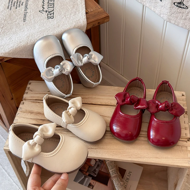 Girls Sweet Mary Jane Shoes with Elastic Band Children Flats Leather Shoes for Party Wedding Non-slip Kids Princess Dress Shoes