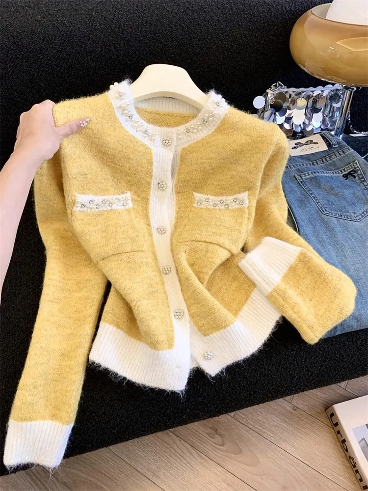 

Soft Yellow Knitted ort Cardigan Women's Autumn Winter New Sle Sweet Youthful Soft Versatile ort Sweater Commute Sle ...