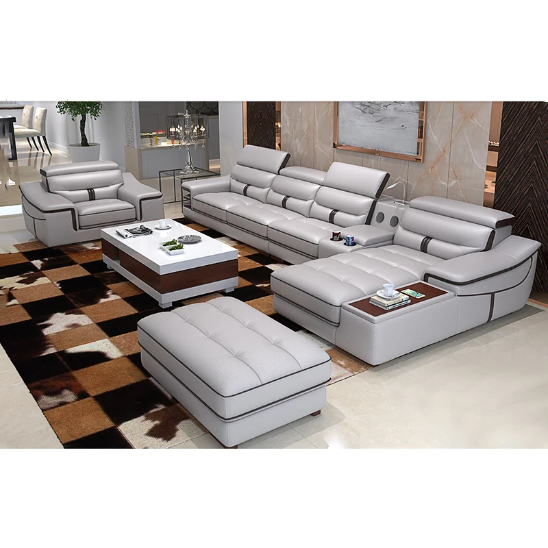 

Modern Villa Modular L Shape Living Room Sofa Set Home Furniture Leisure Corner Luxury Leather Sectional Sofa