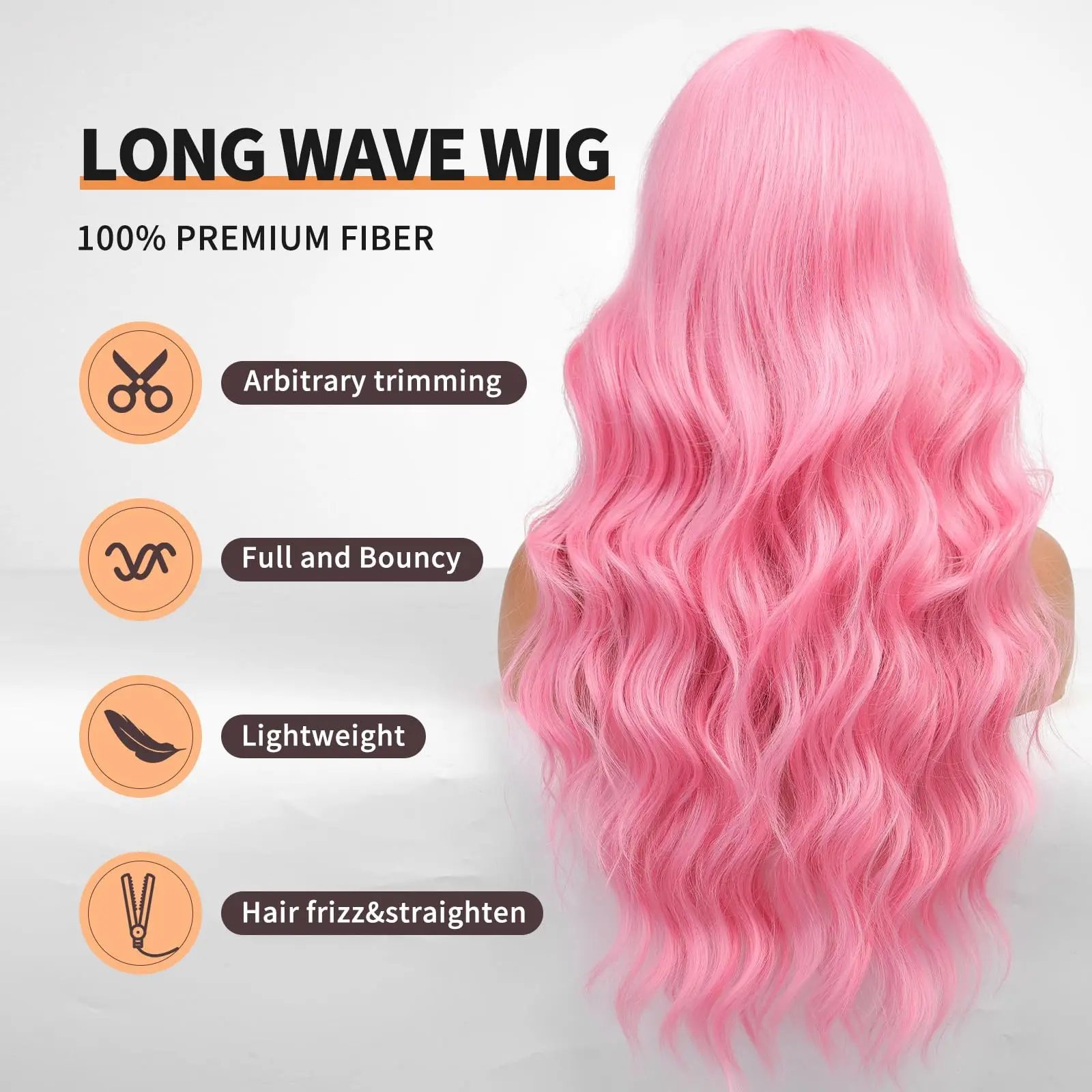 Pink long wavy synthetic wig 26 inches for holiday party, Halloween cosplay, daily use wig, high-temperature hair accessory image 2