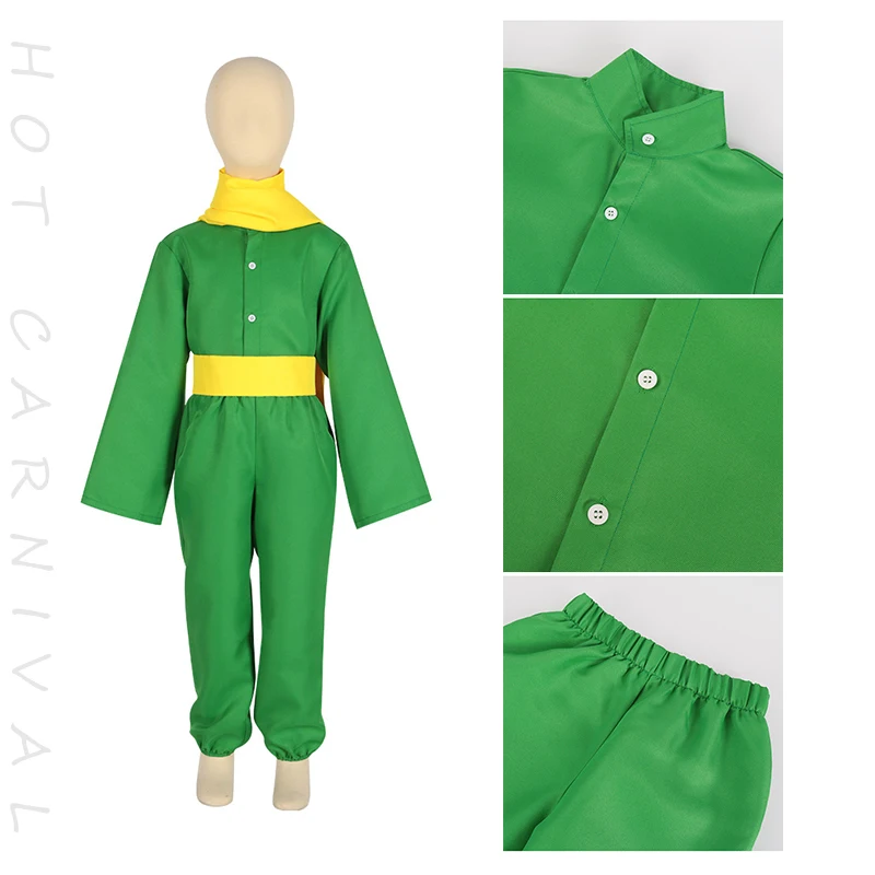 Disfraz de Cosplay del Principito pequeño de Anime, Top verde, pantalones, bufanda amarilla, trajes con cinturón, uniforme del Principito, ropa de escenario