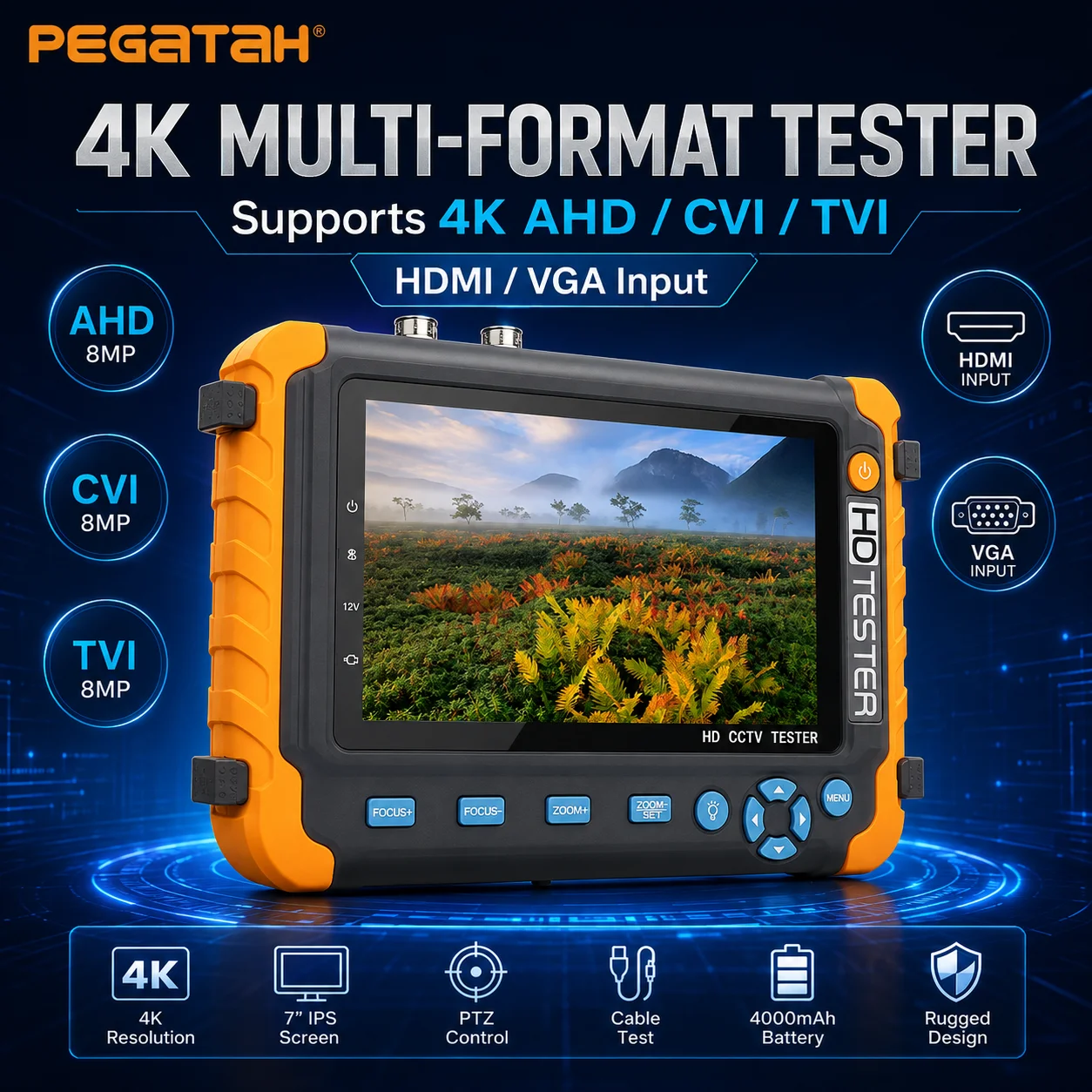 PEGATAH CCTV Tester for IP Camera Security Camera System CCTV Test Monitor IPC Testers