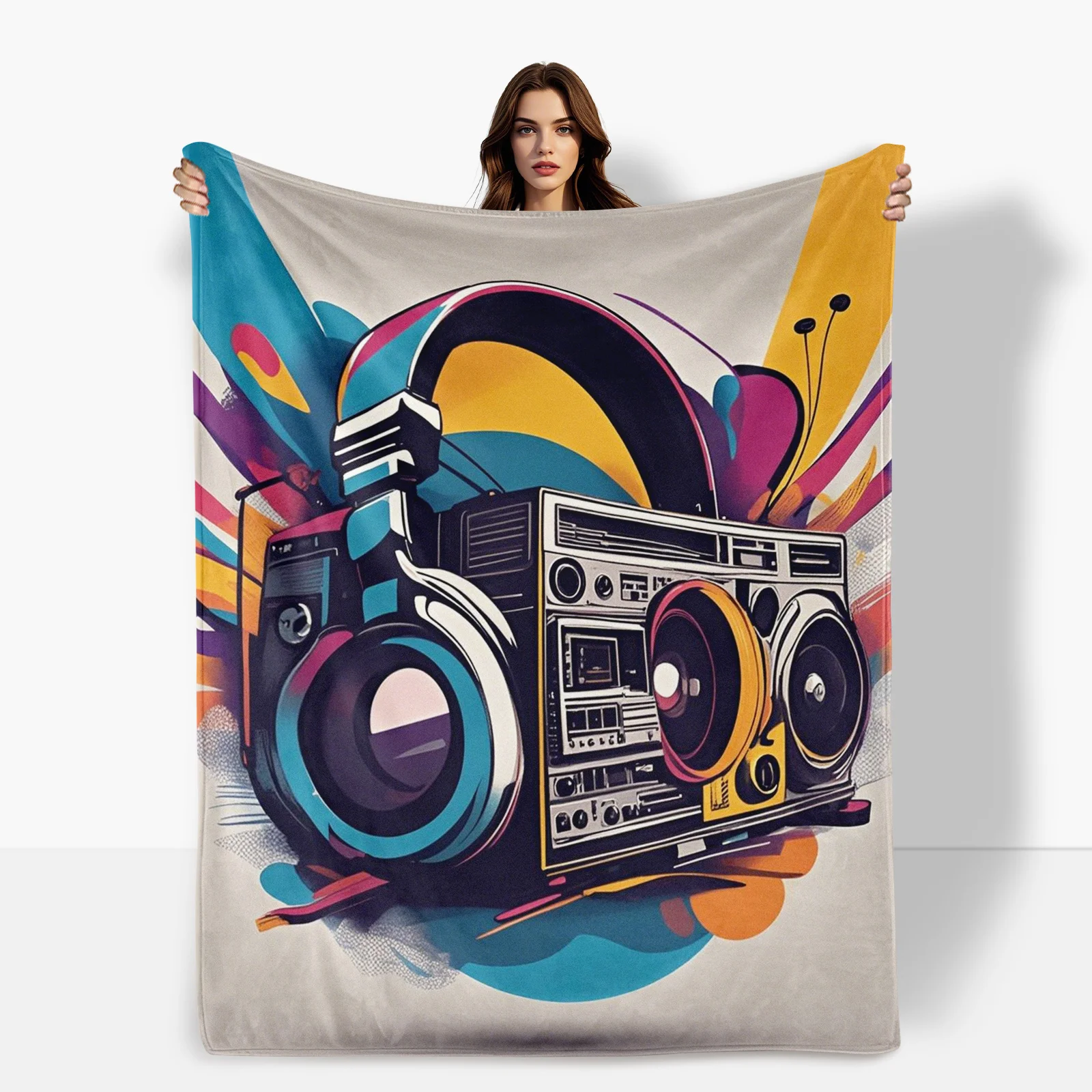 

Creative Colorful Radio Headphone Design Blanket Gift For Brother Cozy Warm Plush Throw For Men Stylish Home Decor Piece