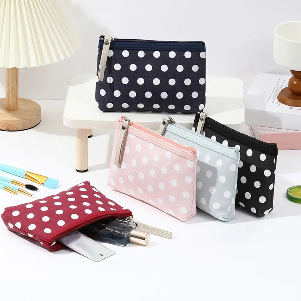 Korean Style Canvas Dot Makeup Bag Simple Portable Cosmetic Bag Skincare Storage Wash Bag Cosmetics Organization