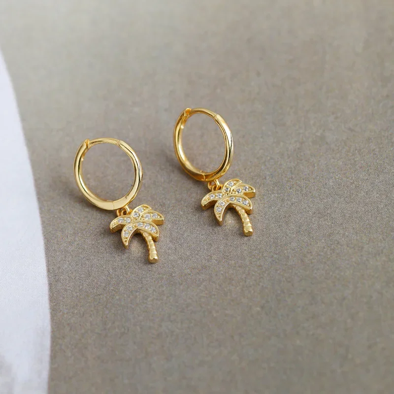 Silver Color Drop Earring Women Jewelry Gold Plated Palm Tree Clip Circle Round Ear Ring Boucle Doreille Femme Earring