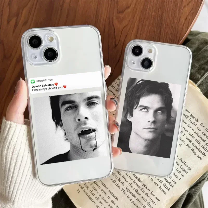 The Vampire Diaries Damon Transparent Phone Case for IPhone 11 12 14 15 16 Pro XS MAX X 13 7 8 Plus Fashion Soft Silicone Covers