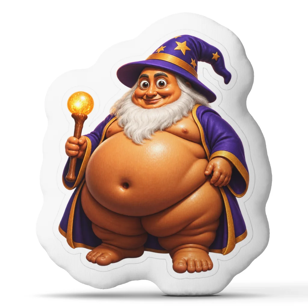 Chubby Wizard Shaped Pillow Fantasy Mage Cushion Stuffed Throw Pillow Magic Staff Home Decor Sofa Gift Idea for Fantasy Fans