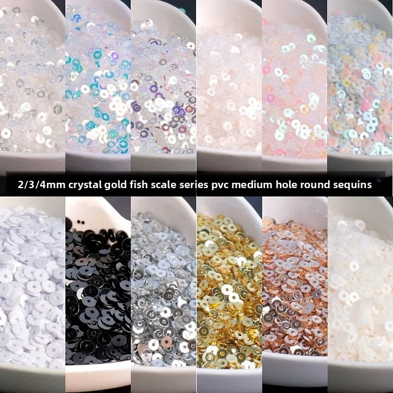 2/3/4 mm Runde Kristall-Pailletten DIY Handgenähte Transparente Fischschuppen-Perlen PVC-Perlen Dekorative Pailletten