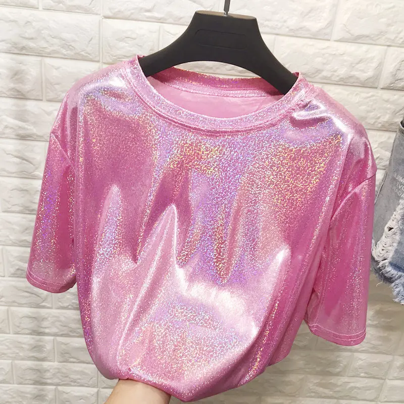 New summer clothes under the missing bright silk T-shirt women short-sleeved mid-length T-shirt skirt