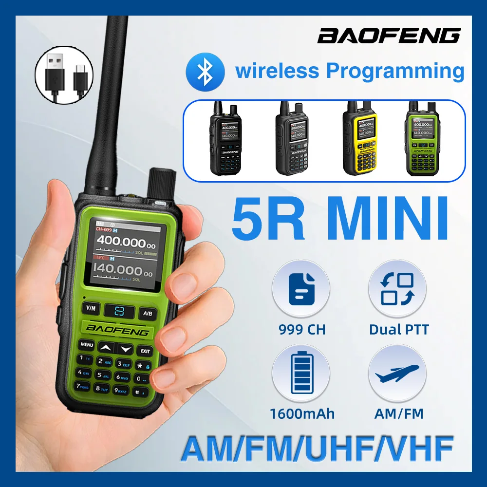 UV-5R Mini Baofeng 5W High Power Two Way Radio Bluetooth APP Program Type-C Fast Charge 999CH Portable Walkie Talkie Constructio