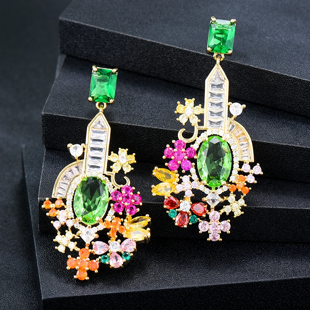 GODKI 52mm Noble Royal Multicolor African Dangle Earrings For Women Wedding Cubic Zircon Crystal CZ Dubai Indian Bridal Earrings