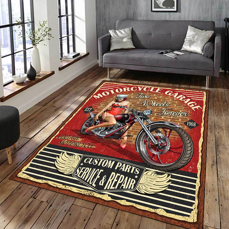 Alfombra con póster de coche y motocicleta clásica Retro, alfombra impresa en 3D, alfombras para sala de estar y dormitorio, decoración del hogar, alfombrillas antideslizantes para puerta