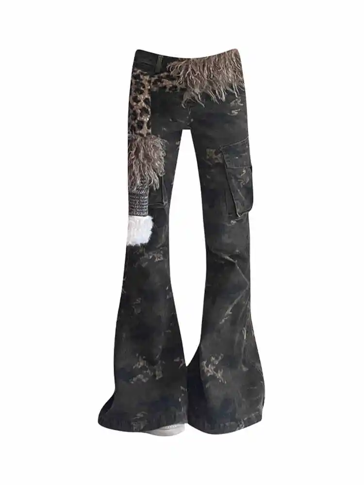 Damen Y2k Baggy Graffiti Print Jeans Harajuku Vintage Denim Hose Japanischer 2000er Jahre Stil Oversize Hip Hop Jeans Hosen Kleidung