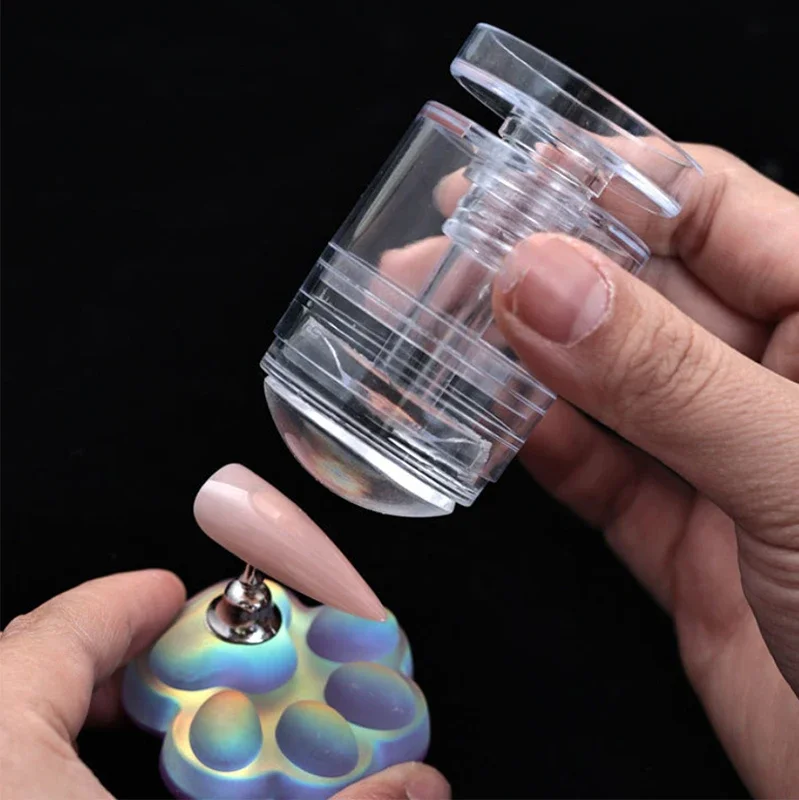 Rotatable Nail Stamper Jelly Printing Silicone Nail Polish Stamping French Tip Nail Stamp Template With Scraper Manicure Stencil