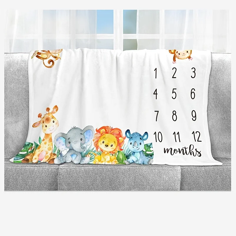 VIKAMA Kocyk do sesji zdjęciowych niemowląt z motywem zwierząt z kreskówek, do sesji na pełnię księżyca, chrztu, pamiątkowy, do oznaczania etapów wzrostu, kalendarz wzrostu