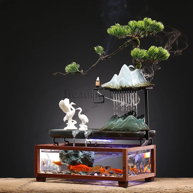 Ecological Cycle, Flowing Water Makes Money, Small Fish Tank, Living Room, Office Desktop Creative Ornament