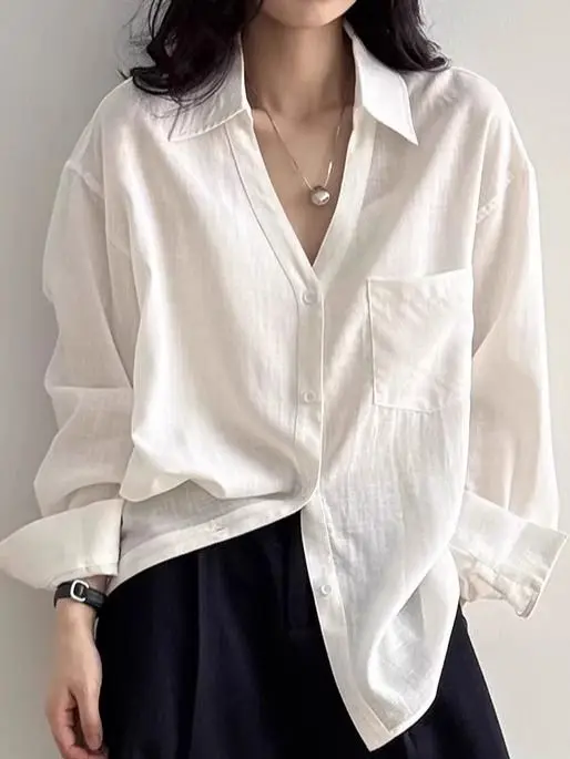 

White Shirt Ladies' Spring And Autumn New Style Top Temperament Thin Style Sunscreen Cardigan Loose Casual Shirt