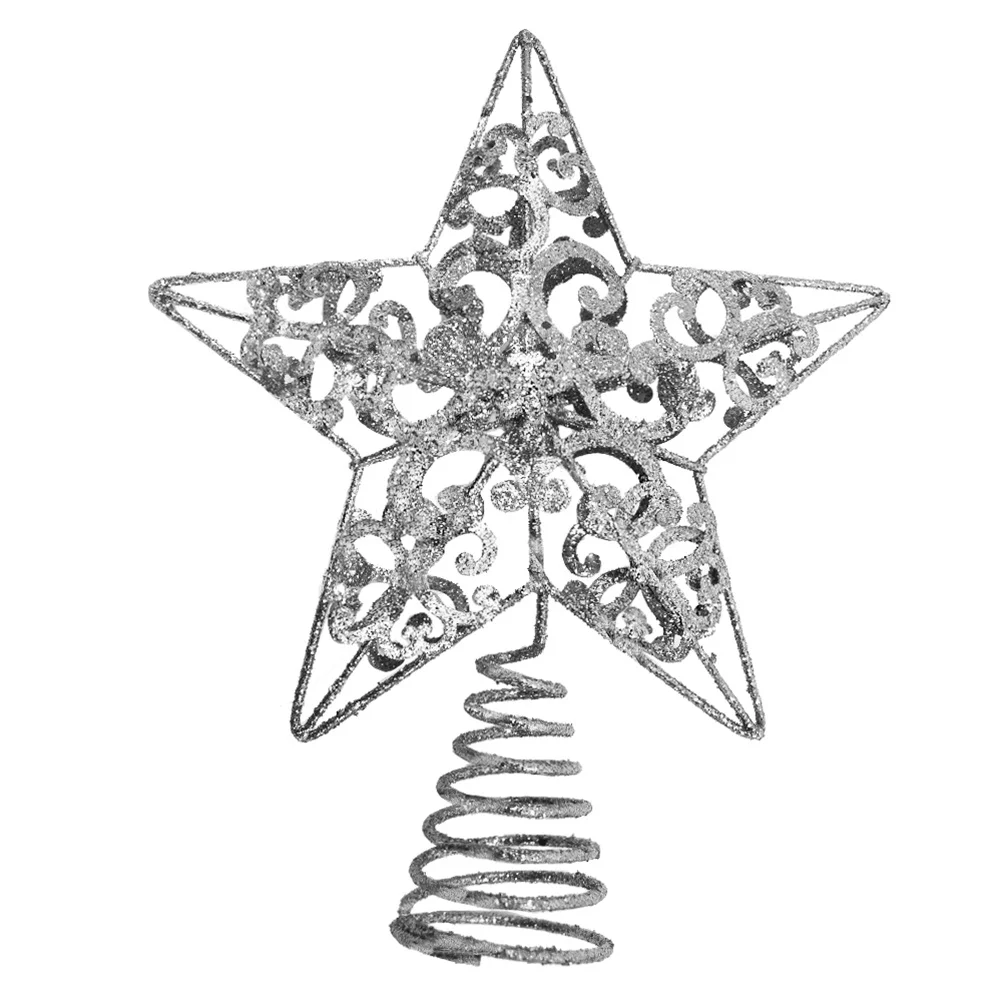 

Christmas Tree Top Star Wrought Iron Topper Chrsitmas Hanging Pendant Pentagram Party Decor Shiny Xmas Trees