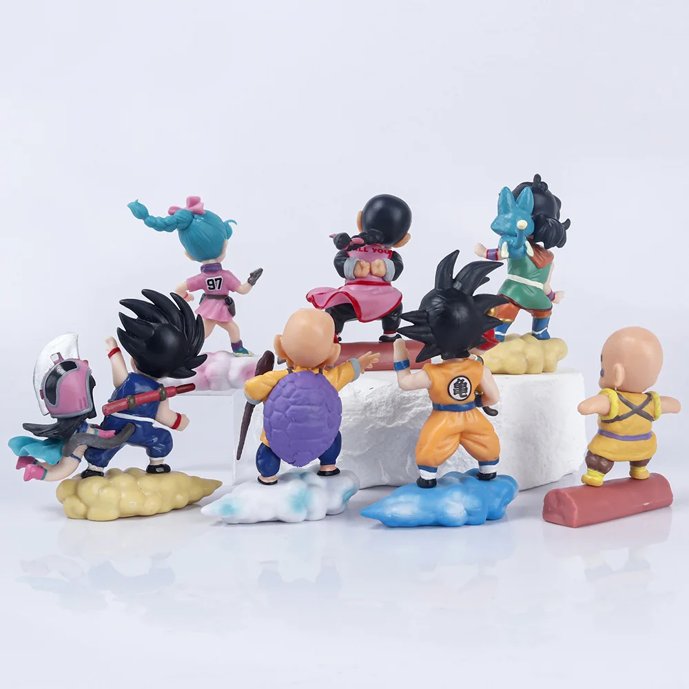 7Pcs/Lot Cartoon Dragon Ball On Somersault Rosy Clouds Son Goku Master Roshi Kame Sennin Bulma Action Figurine Model Toys Gifts