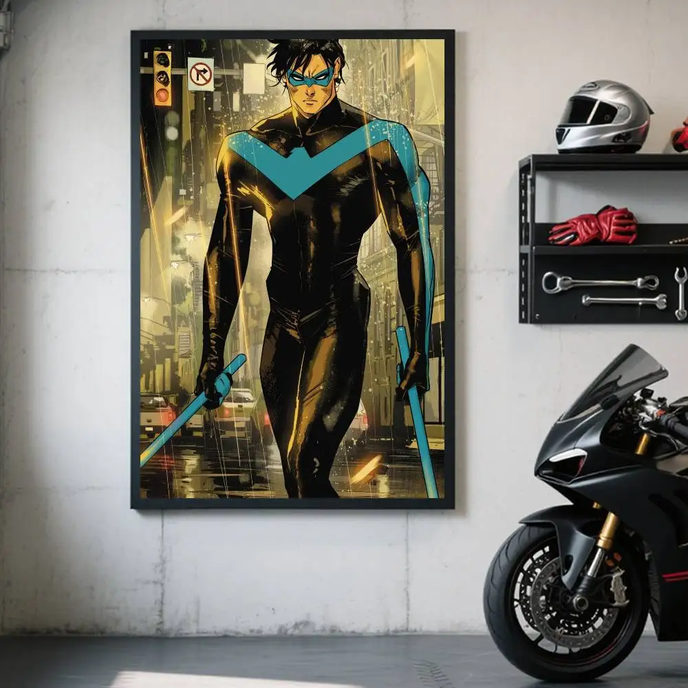 1 Stück Justice League Charakter Nightwing Poster, selbstklebender Kunst-Aufkleber aus wasserfestem Papier, Kaffeehaus, Bar, Zimmer, Wanddekoration – Detail 12