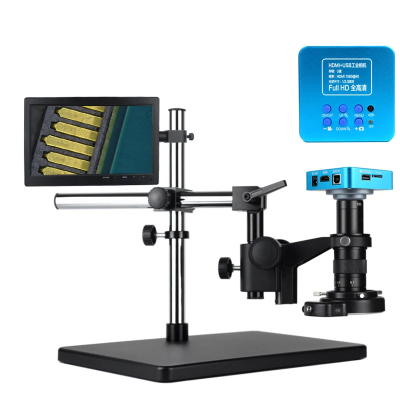 Digital Microscope Set With 10-inch Display 1080P HDMI USB Video Camera 120X 180X 300X C Mount Lens For Phone Soldering Tools