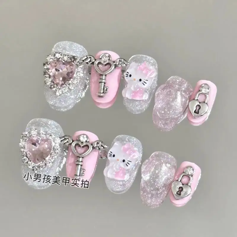 Hot Girls Y2K Hello Kitty Handmade Manicure Kuromi Sanrioed Cartoon Anime Removable Manicure Patches Nail Patches Student Gift