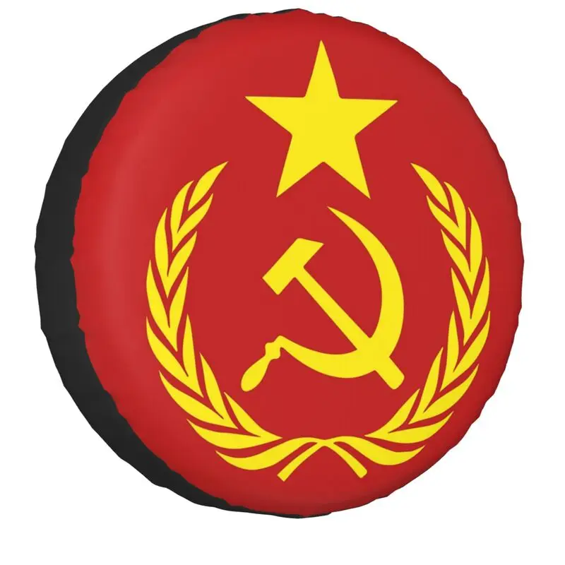 USSR Hammer And Sickle CCCP Russian Soviet Flag Spare Wheel Cover for Jeep Pajero 4x4 RV Tire Protector 14