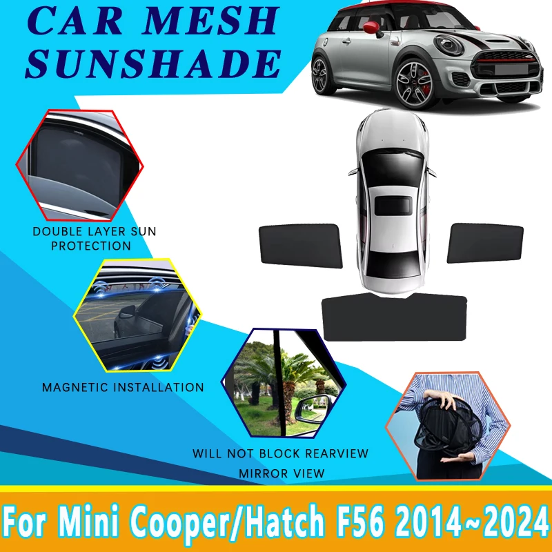 

Для Mini Hatch F56 аксессуары Cooper 2014 ~ 2022 2023 2024 магнитный автомобильный солнцезащитный козырек, занавеска на лобовое стекло, солнцезащитный козырек на боковое окно