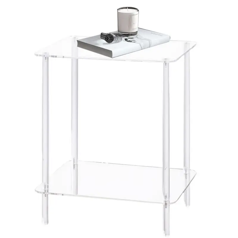 

Acrylic Drink Table 2-tier Clear Transparent Square End Table For Modern Living Room Side Table For Drinks Snacks Phones Coffee