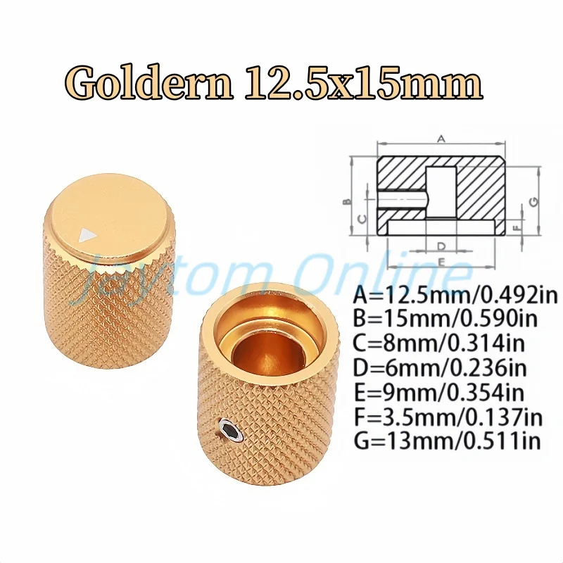 1pc Solid Aluminum Alloy Knob 12.5x15mm Switch Potentiometer Audio Amplifier Power Amplifier Adjustment Caps Round Hole 6mm