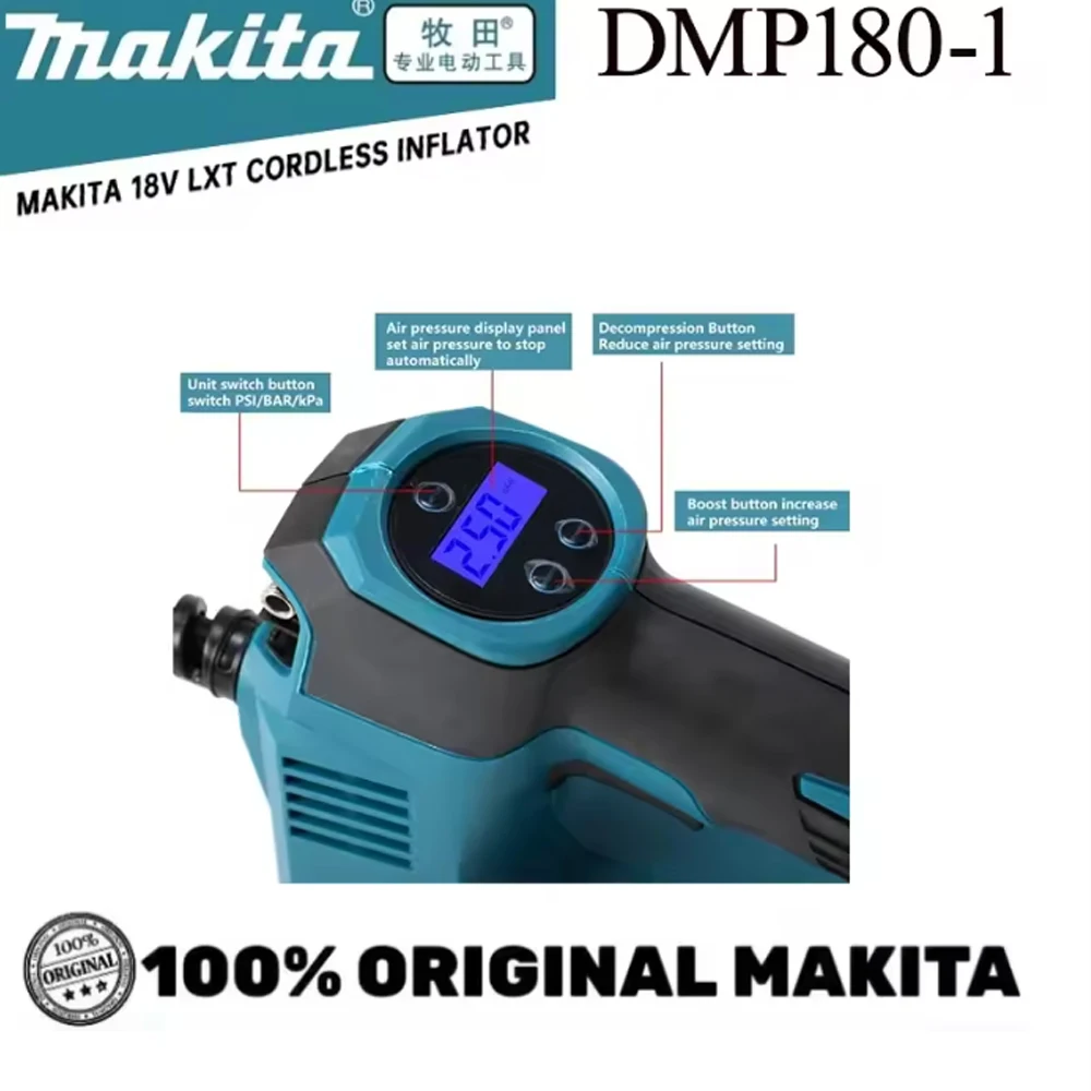 

Original MAKITA DMP180-1 18V Cordless Inflator Bare Tool For Car Portable Tyre Inflator Electric Motorcycle Pump Air Inflator