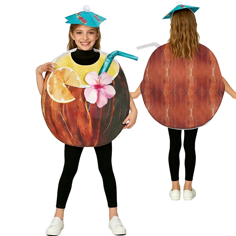 Disfraz de Coco Unisex para Niños y Niñas, Disfraz de Halloween con Temática de Bebida de Frutas, Disfraz de Coco para Fiesta de Cócteles