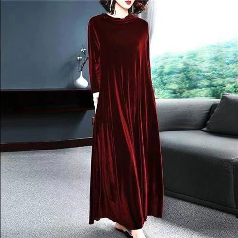 Autumn Winter Pile Collar Loose Casual Fashion Velvet Robe Femme Long Sleeve Oversized Elegant Dress Women Vestidos De Fiesta