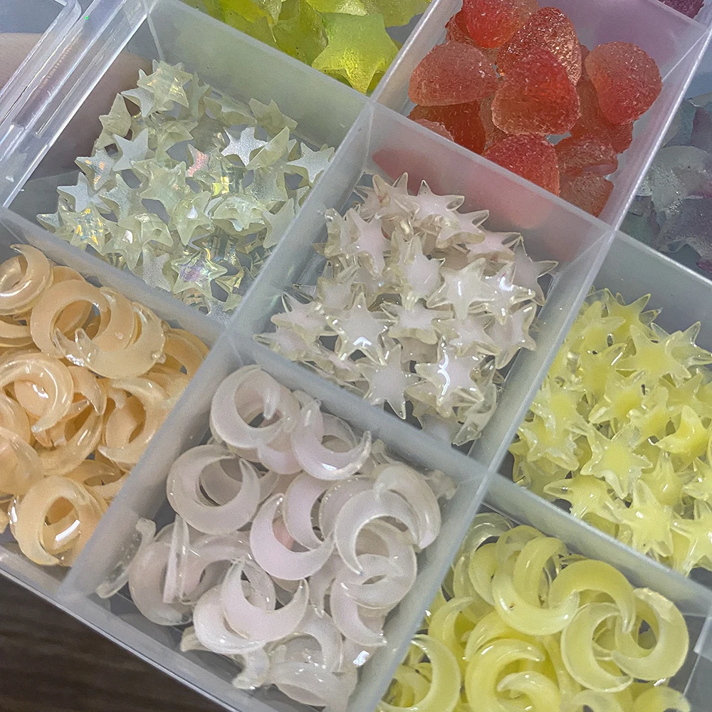 12 rejillas 3D de caramelo, estrella, corazón, dijes para uñas, estrellas amarillas y blancas, Luna, decoraciones artísticas para uñas, dulces, manualidades, accesorios de manicura