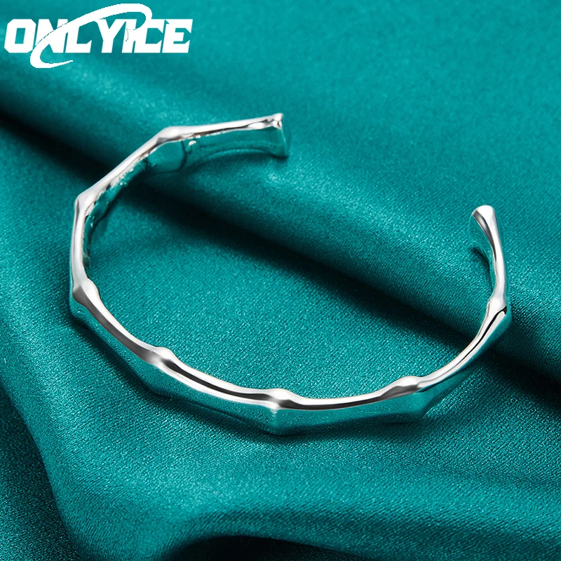 ONLYICE 925 Sterling Silver Bamboo Joint Bracelet Open Bangles For Women Man Wedding Engagement Party Fashion Charm Jewelry Gift