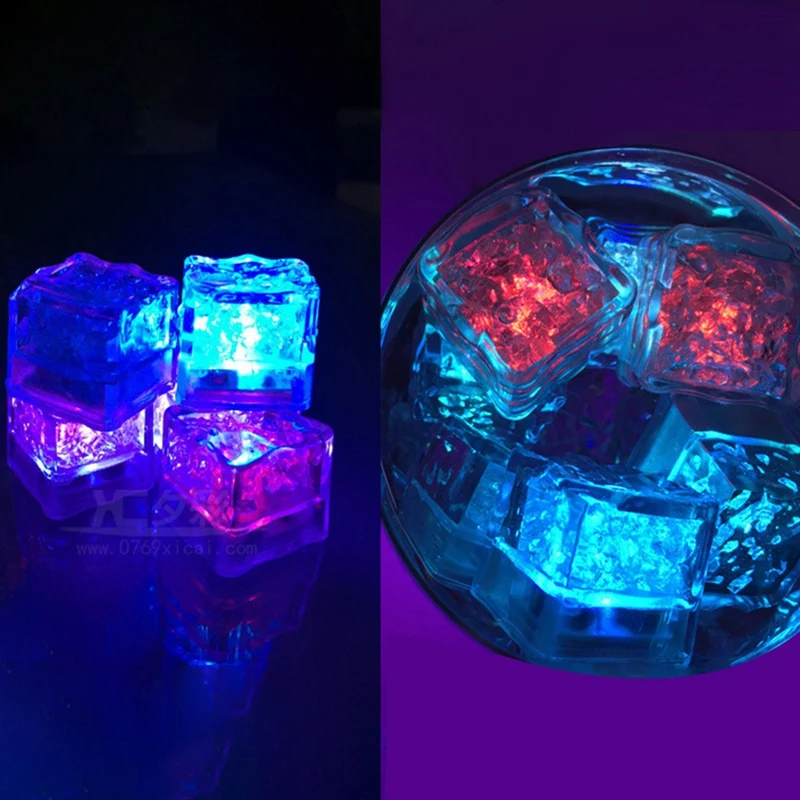 12PCS Waterproof LED Ice-Cube Colorful Flashing Glow In The Dark Light Up For Bar Club Drinking Party Decoration