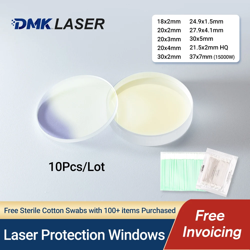 DMK 10Pcs Hot Sale Fiber Laser Protective Lenses 20x2 20x3 27.9x4.1 37x7 1064nm For Laser Cutting Head/Laser Welding Head