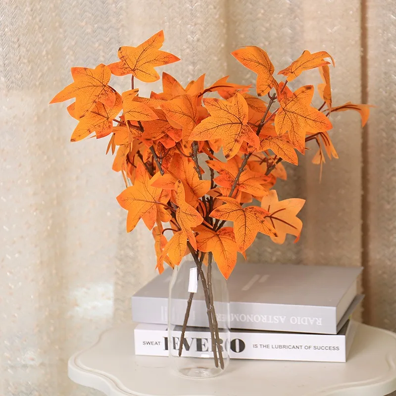 5pcs Artificial Maple Leaves Fall Leave Bouquet 42cm Maple Leaf Arrangement Autumn Table Decoration for Wedding Photograph Props