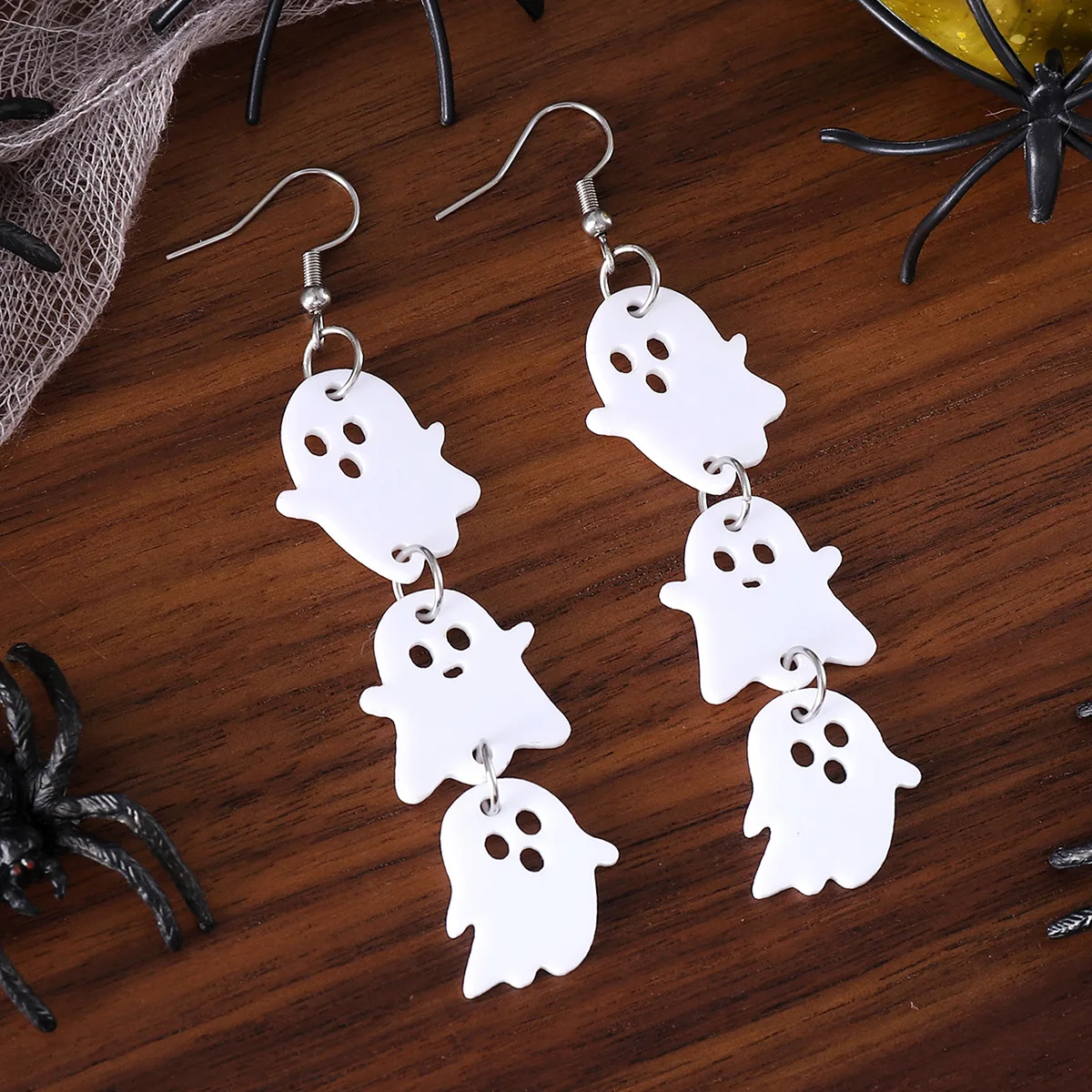 New Halloween Earrings White Ghost Black Bat Triple Splicing Pendant Earrings Acrylic Gothic Style Halloween Decoration Gift