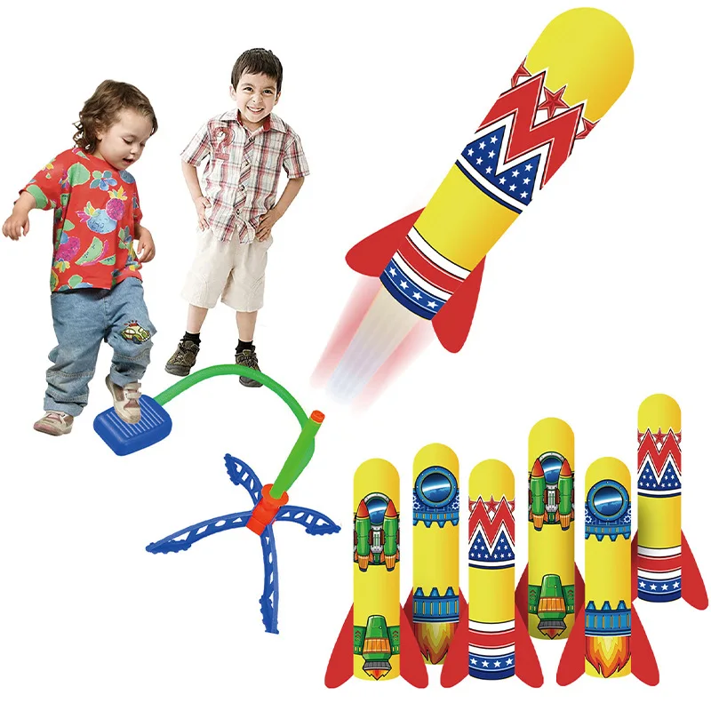 Kids Outdoor Rocket Air Launch Jump Toys Eva Foam Rocket Parent Child Interaction Sports Toy Outdoor Game Play Set for Kid Adult