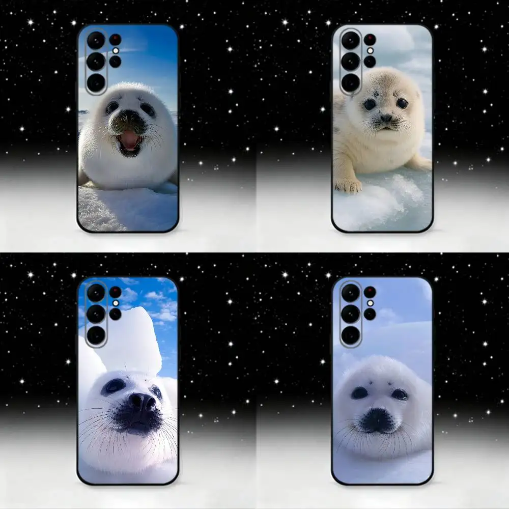 

Cute animal seal Phone Case For Samsung S25,S24 Ultra,S20,S30 plus,S22 plus,S23,S30 Ultra 5G Silicone Black Shell