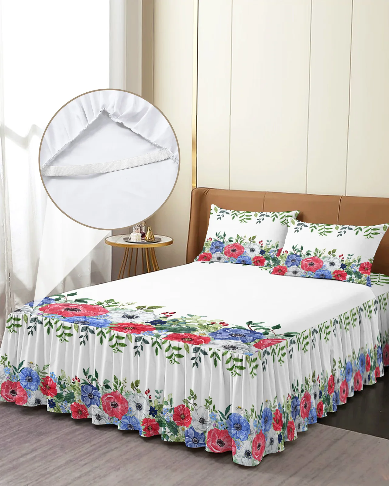 Poppy Plant Flower Bed Skirt Elastic Fitted Bedspread With Pillowcases Bed Protector Mattress Cover Bedding Set Bed Sheet