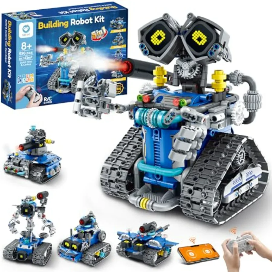 STEM Robot Building Kit with Remote Control Gifts for Boys Ages 8-14 Buildable 5in1 Robotics Technic Coding Toy for Birthday wi