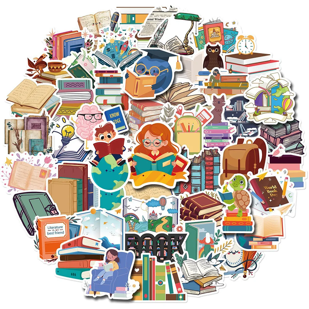 

10/30/50pcs Cartoon Reading Book Stickers Funny Creative Graffiti Sticker Waterproof DIY Notebook Water Bottle Phone Decals Gift