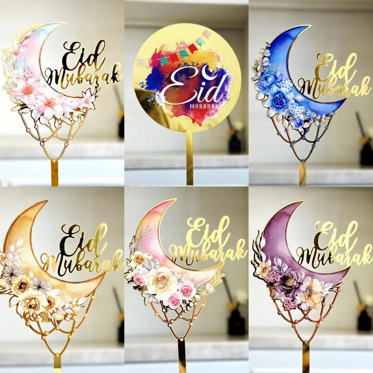 2025 Eid Mubarak Acryl Kuchen Topper Islamischen Muslimischen Ramadan Party Dekoration Lieferungen Mond Blume Kuchen DIY Backen Werkzeuge Eid Geschenk