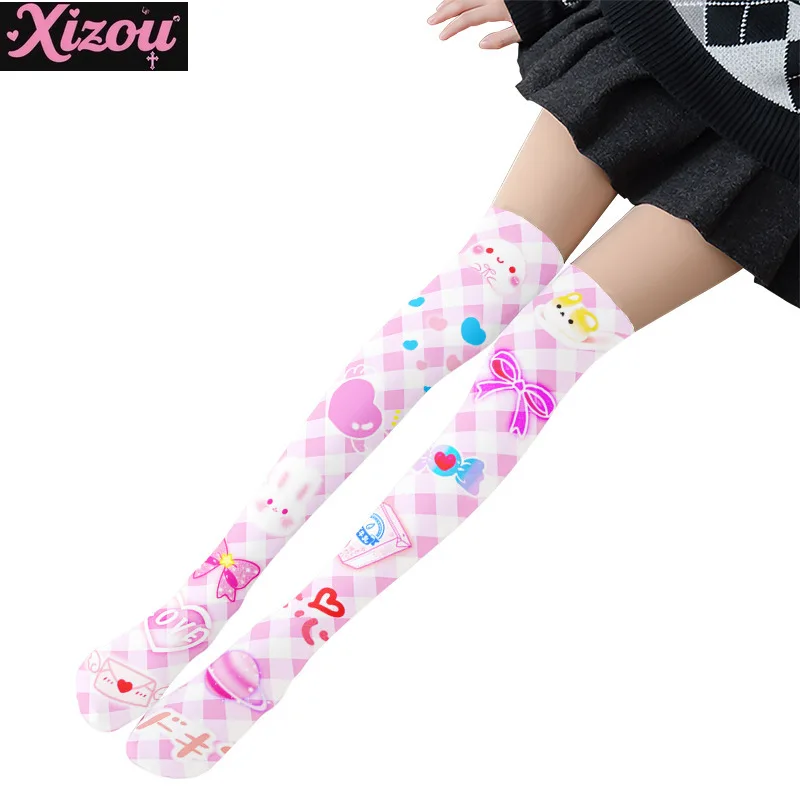 Japanese cute sweet cherry print lolita pantyhose girl kawaii play cartoon anime bottom socks loli girl stockings for women