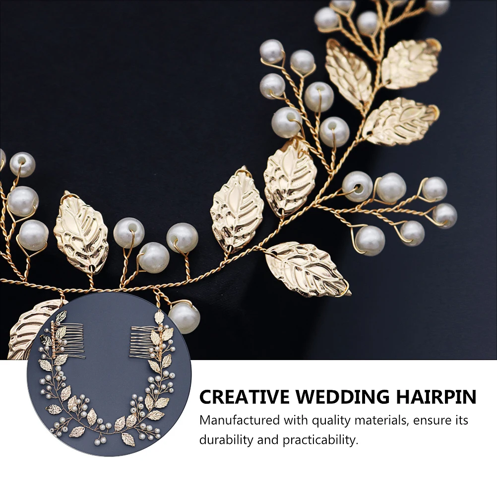 

Pearl Pair Comb Alloy Headdress Gold Hair Accessories Wedding Bridal Bride Exquisite