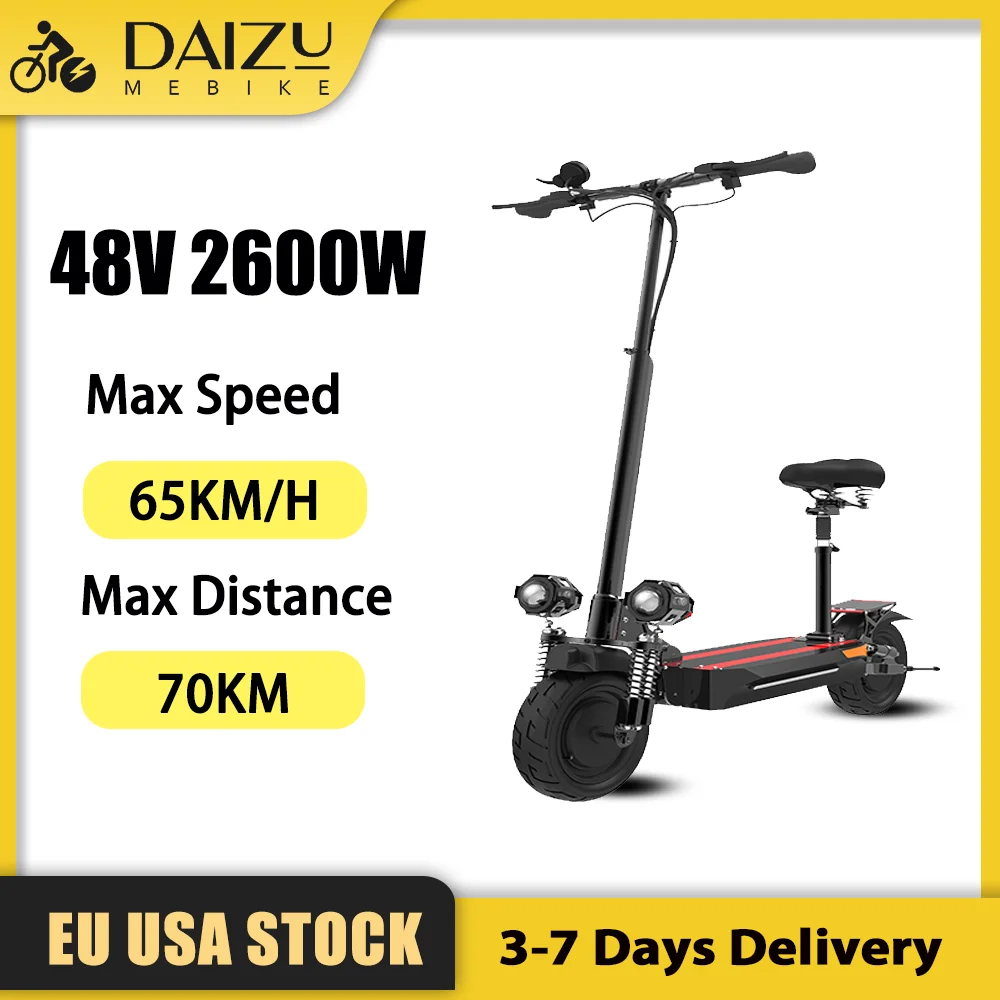 

2600w Powerful Dual Motor Electric Scooter 65KM/H Maximum Speed Foldable E Scooter 48V Lithium Battery 70KM Long Range with Seat