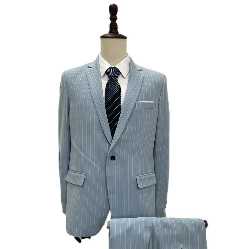 

Smart Casual Full Lining Half Canves Vertial Stripe Wedding Groom Wear Custom Made Fashion Men's Suits